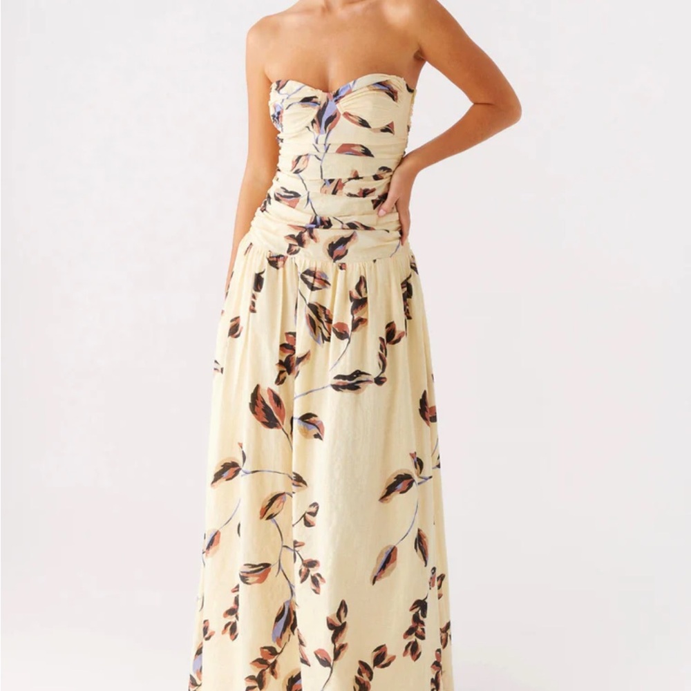 Peppermayo Strapless Cream Floral Dress